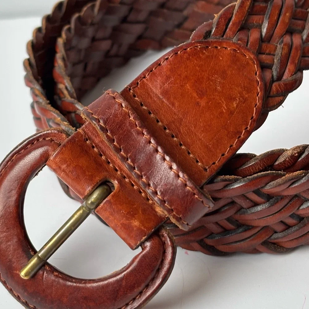 Nordstrom VTG Braided Woven Chestnut Leather Belt Excellent‎ Vintage Condition L